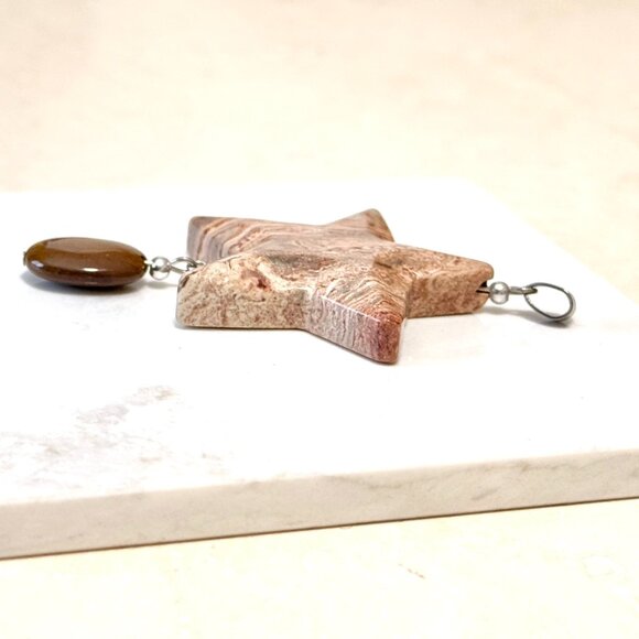 2/$20, Large Earthy Crazy Lace Agate Pendant, Genuine Gemstone Star Pendant - Picture 2 of 13